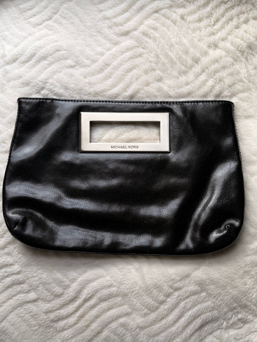 Michael Kors Black Leather Clutch with Silver Handle